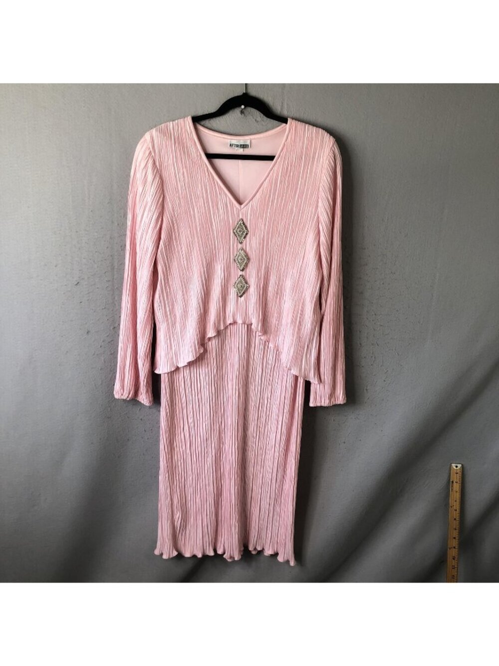 Vintage After Dark Dress Womens 17-18 Pink Beaded Asym Jacket Midi Formal MOB